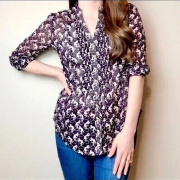 Anthropologie | Purple and White Blouse With Monkey Print Sz 8 - Picture 2 of 15